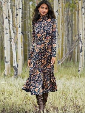 NWOT Peruvian Connection Persian Rose Navy Floral T-Neck Midi Dress plus sz XXL